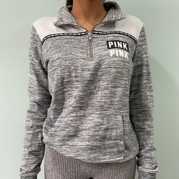 Pink Victoria's Secret Long Sleeve Quarter Zip Sweater in Grey. Size Small. - Picture 1 of 1